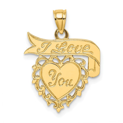 14k Yellow Gold Polished I LOVE YOU Heart with Banner Charm