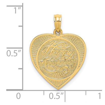 14k Yellow Gold Textured Back HAPPY ANNIVERSARY in Heart Charm