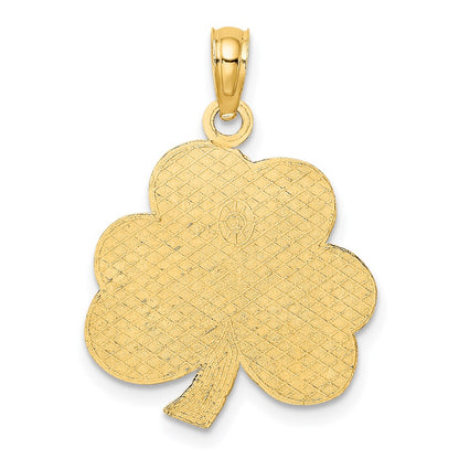 14k Yellow Gold Polished Solid Satin Happy St. Patricks Day Clover Charm
