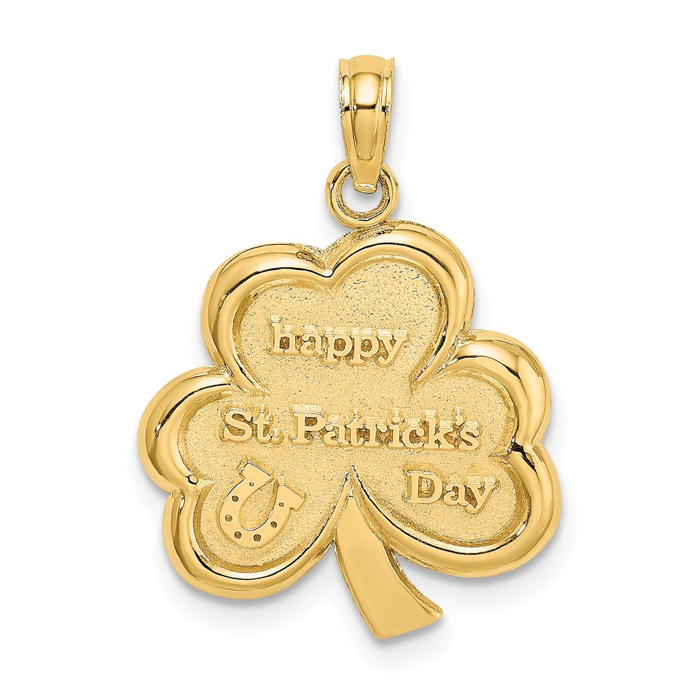 14k Yellow Gold Polished Solid Satin Happy St. Patricks Day Clover Charm
