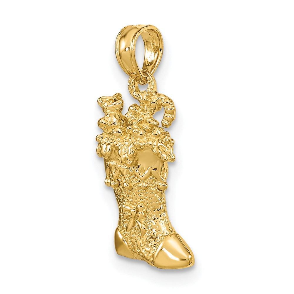 14k Yellow Gold Solid Polished 3D Christmas Stocking Charm