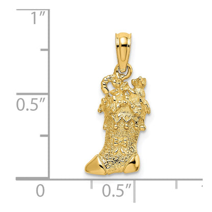 14k Yellow Gold Solid Polished 3D Christmas Stocking Charm
