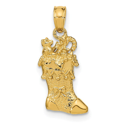 14k Yellow Gold Solid Polished 3D Christmas Stocking Charm