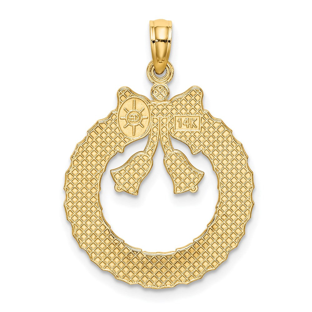 14k Yellow Gold Satin/Polished Christmas Wreath Charm
