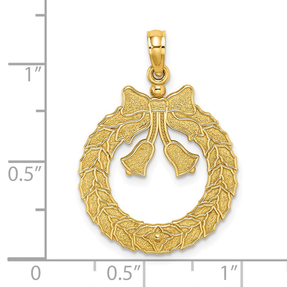 14k Yellow Gold Satin/Polished Christmas Wreath Charm