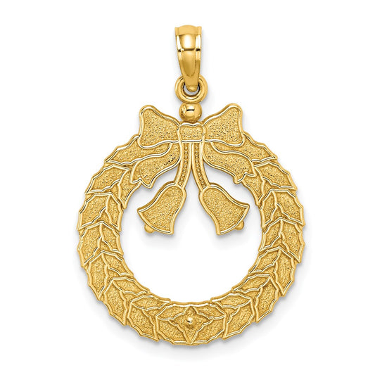 14k Yellow Gold Satin/Polished Christmas Wreath Charm