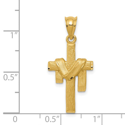 14k Yellow Gold Satin Draped Cross Pendant