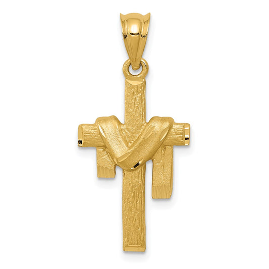 14k Yellow Gold Satin Draped Cross Pendant