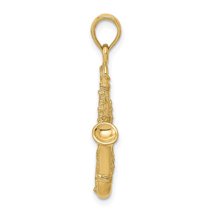 14k Yellow Gold Solid Polished 3-D Saxophone Charm
