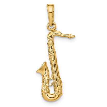 14k Yellow Gold Solid Polished 3-D Saxophone Charm