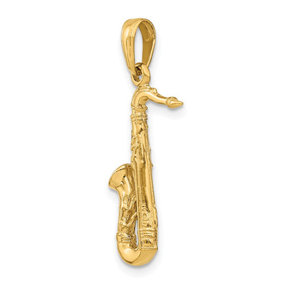 14k Yellow Gold Solid Polished 3-D Saxophone Charm