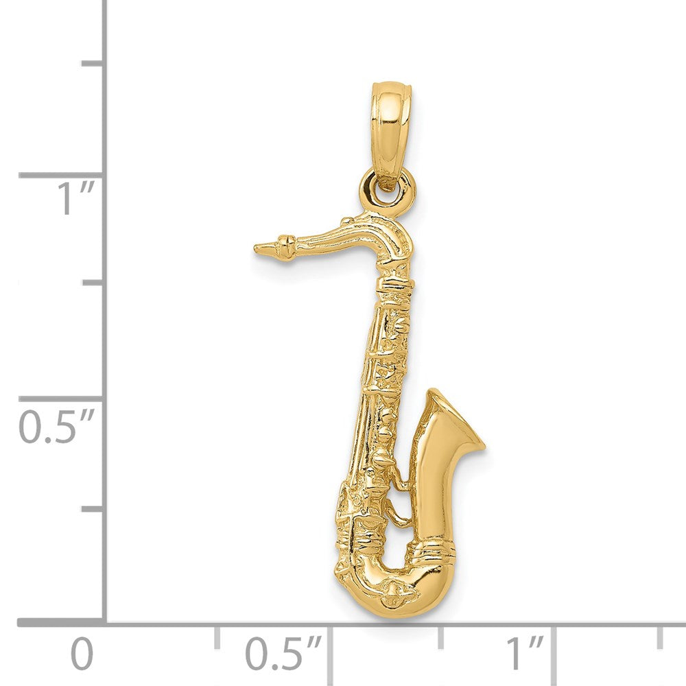 14k Yellow Gold Solid Polished 3-D Saxophone Charm