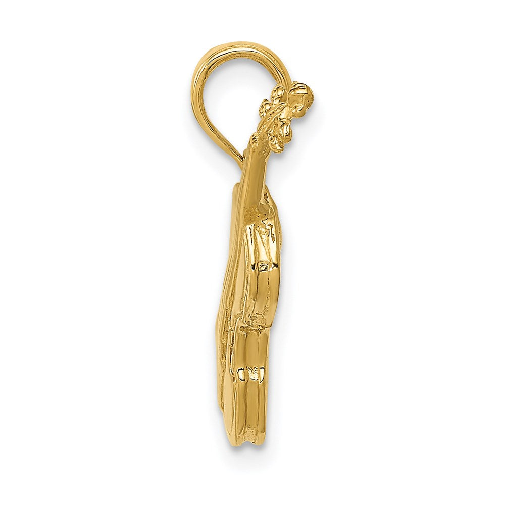 14k Yellow Gold Polished Solid 3-D Violin Pendant