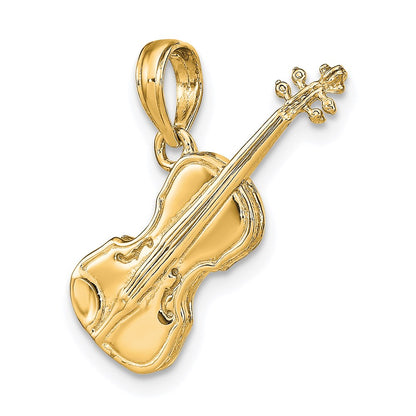 14k Yellow Gold Polished Solid 3-D Violin Pendant