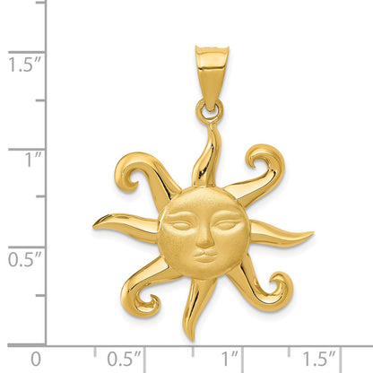 14k Yellow Gold Satin and Polished Sun Pendant