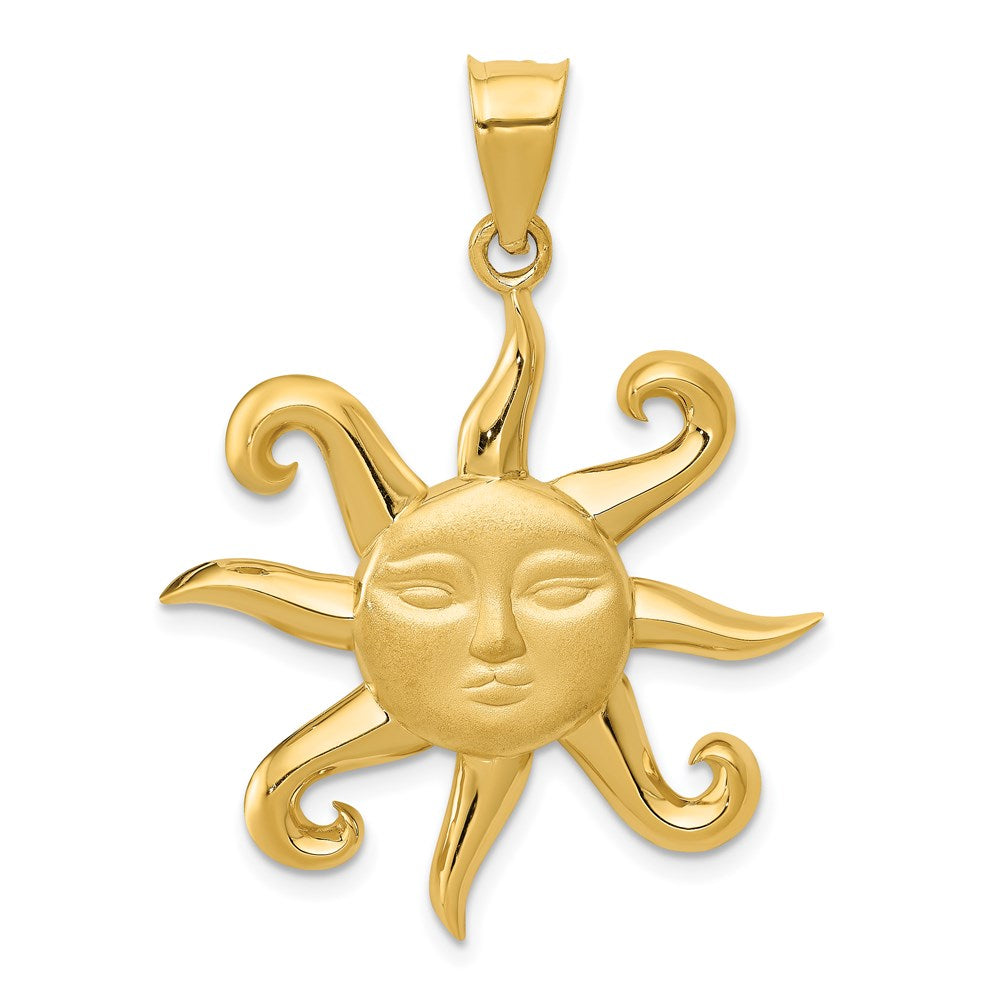 14k Yellow Gold Satin and Polished Sun Pendant