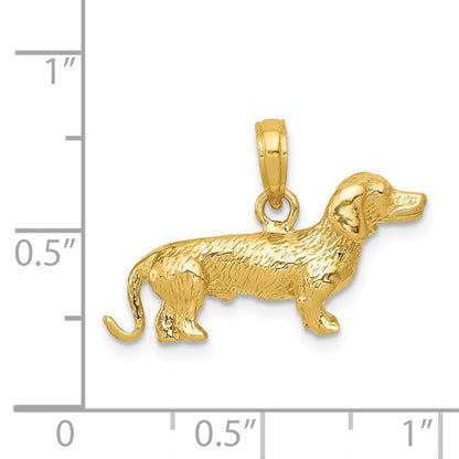 14k Yellow Gold Solid Polished 3-D Wire Haired Dachshund Charm