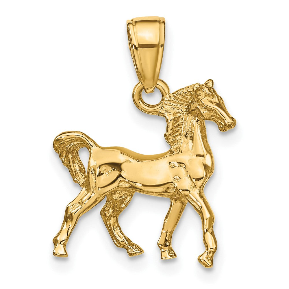 14k Yellow Gold Solid Polished 3-D Horse Charm