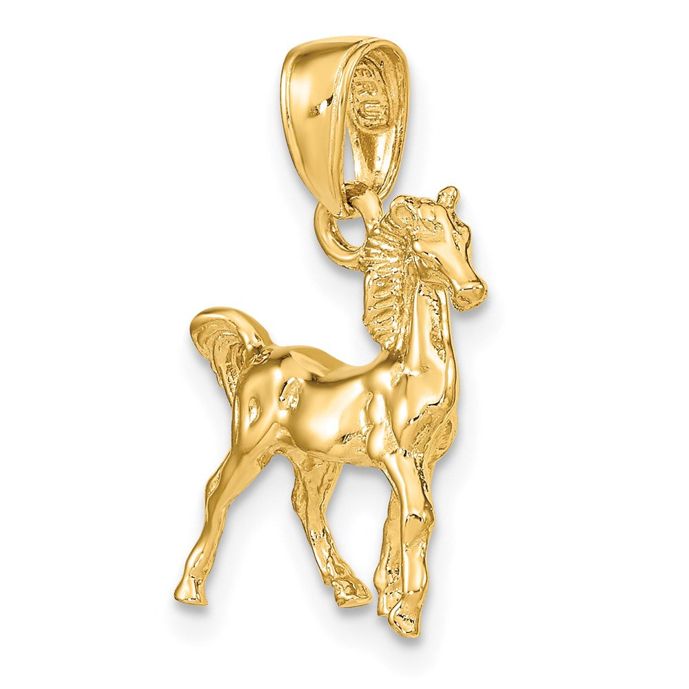 14k Yellow Gold Solid Polished 3-D Horse Charm