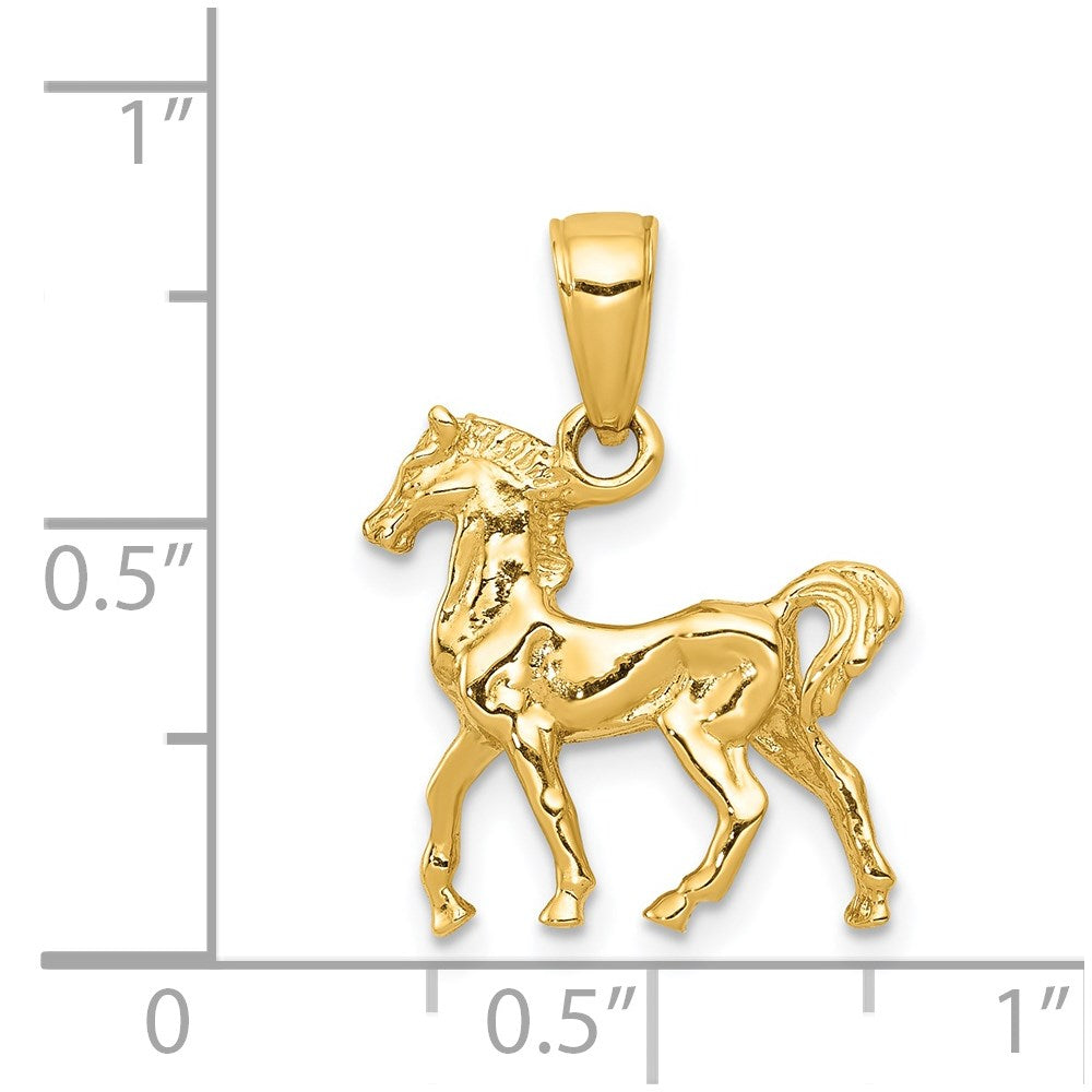 14k Yellow Gold Solid Polished 3-D Horse Charm