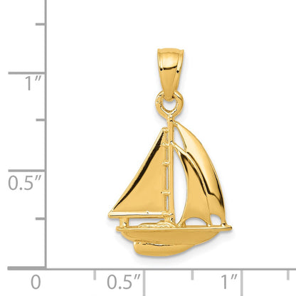 14k Yellow Gold Polished Open-Backed Sailboat Pendant