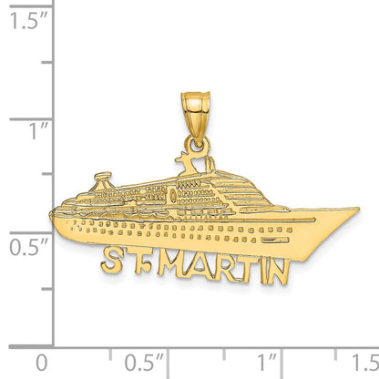14k Yellow Gold Solid Polished ST MARTIN Cruise Ship Charm