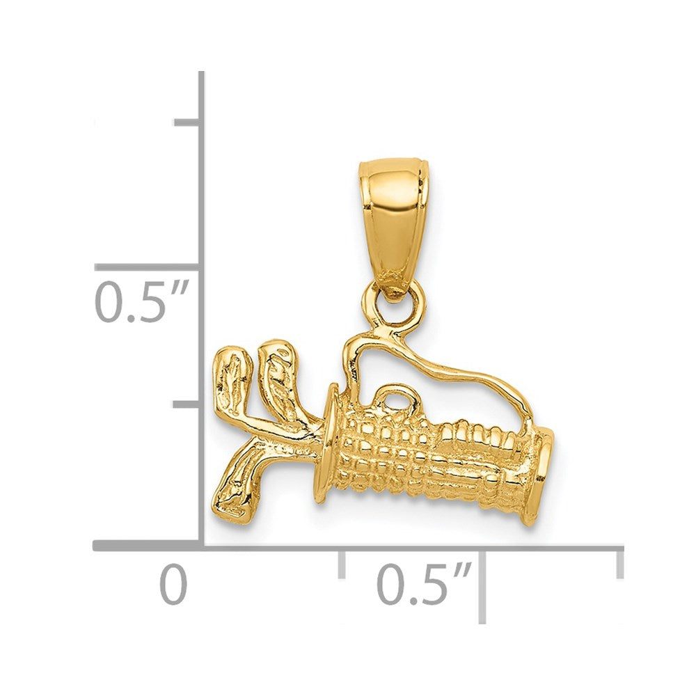 14k Yellow Gold Solid Polished 3-D Golf Bag With Clubs Charm