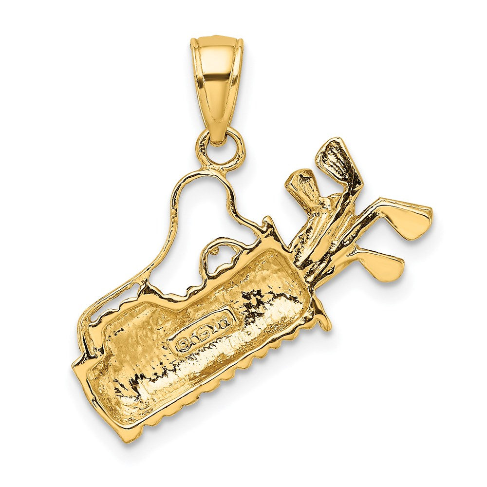 14k Yellow Gold Solid Polished Golf Bag with Clubs Charm