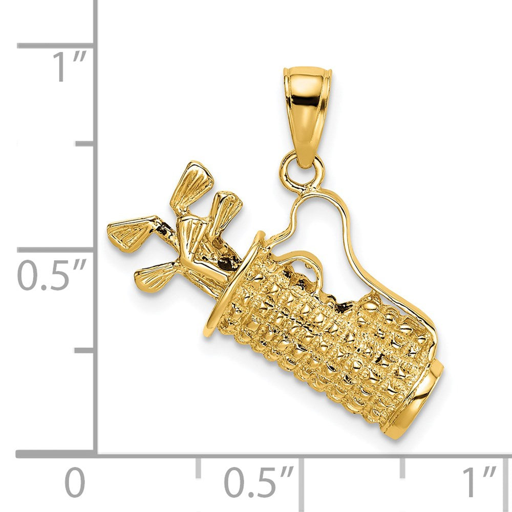 14k Yellow Gold Solid Polished Golf Bag with Clubs Charm