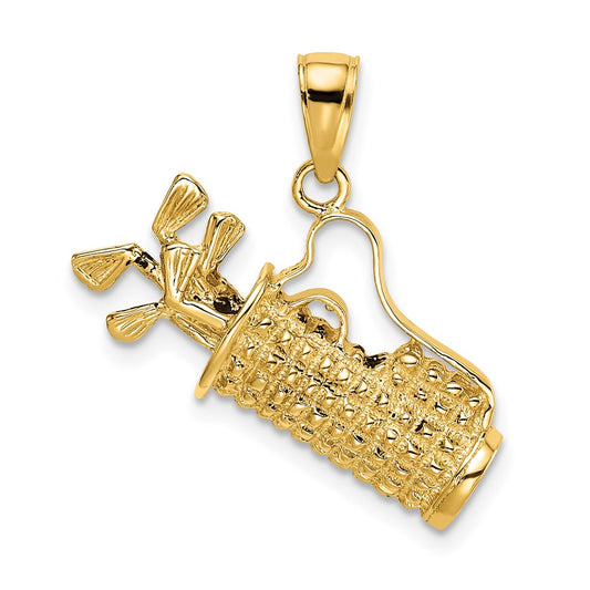 14k Yellow Gold Solid Polished Golf Bag with Clubs Charm