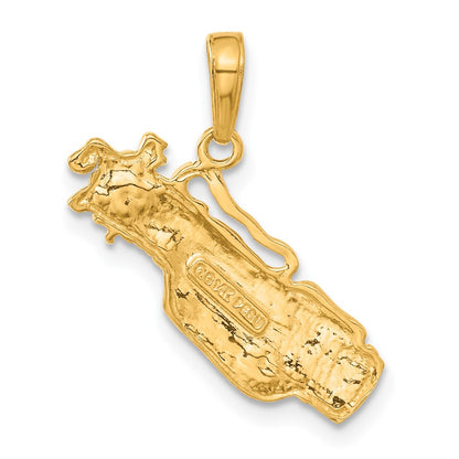 14k Yellow Gold Solid Polished Open-Backed Golf Bag with Clubs Charm