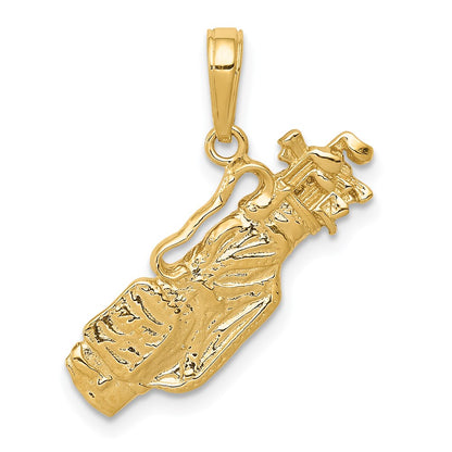 14k Yellow Gold Solid Polished Open-Backed Golf Bag with Clubs Charm