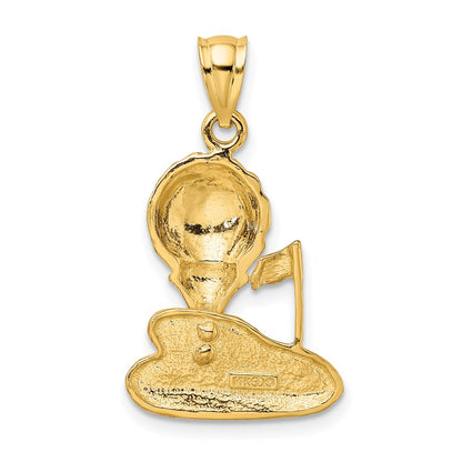 14k Yellow Gold Solid Polished Open-Backed Golf Charm