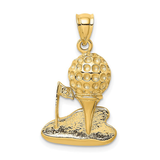 14k Yellow Gold Solid Polished Open-Backed Golf Charm