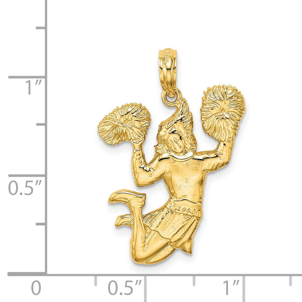 14k Yellow Gold Solid Open-Backed Cheerleader Charm