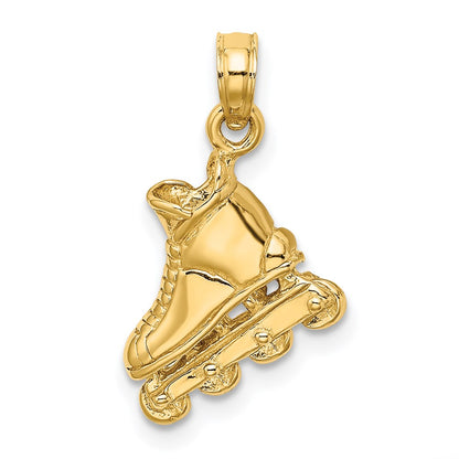 14k Yellow Gold Solid Polished 3-D Rollerblade Charm