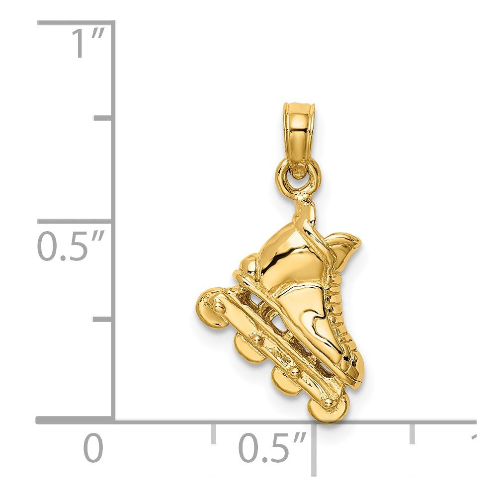 14k Yellow Gold Solid Polished 3-D Rollerblade Charm