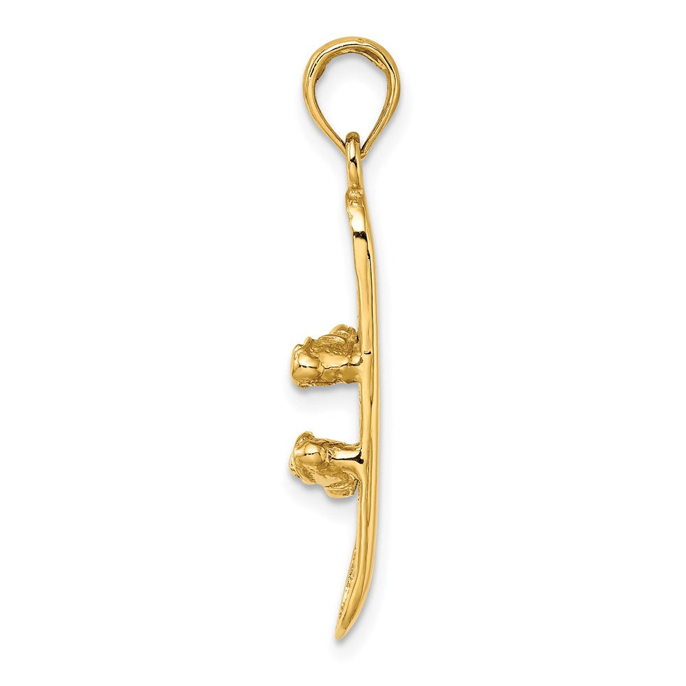14k Yellow Gold Solid Polished 3-D Snowboard Charm