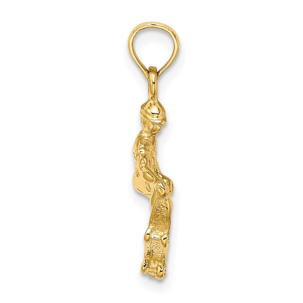14k Yellow Gold Solid Polished 3-D Skateboarder Charm