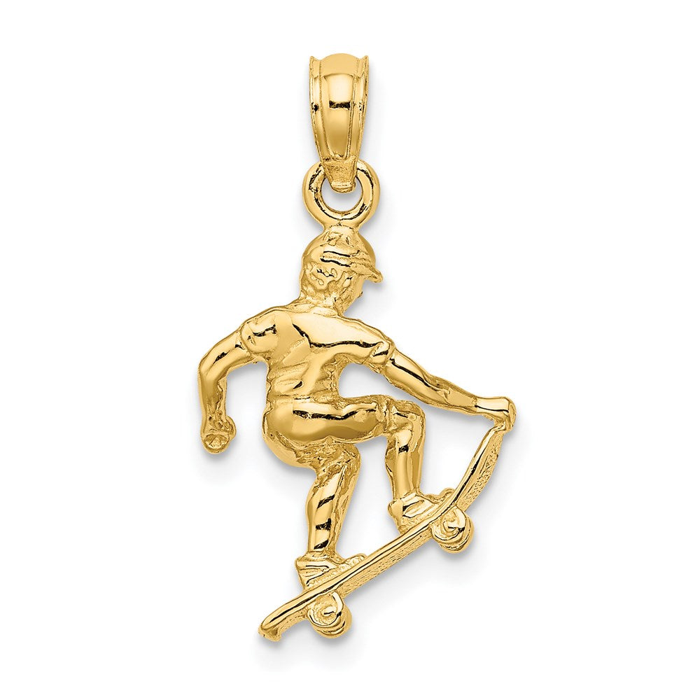 14k Yellow Gold Solid Polished 3-D Skateboarder Charm