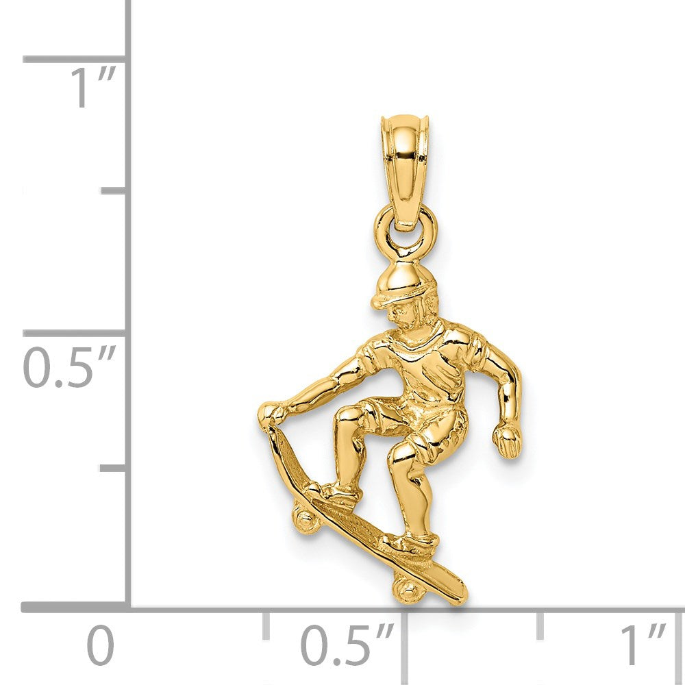 14k Yellow Gold Solid Polished 3-D Skateboarder Charm