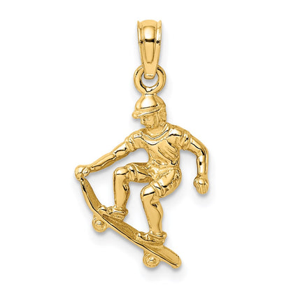 14k Yellow Gold Solid Polished 3-D Skateboarder Charm