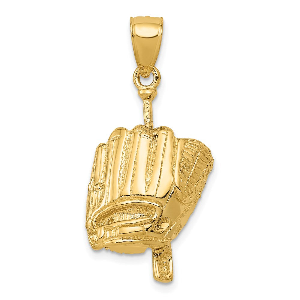14k Yellow Gold Polished 3-D Glove/Bat/Baseball Pendant