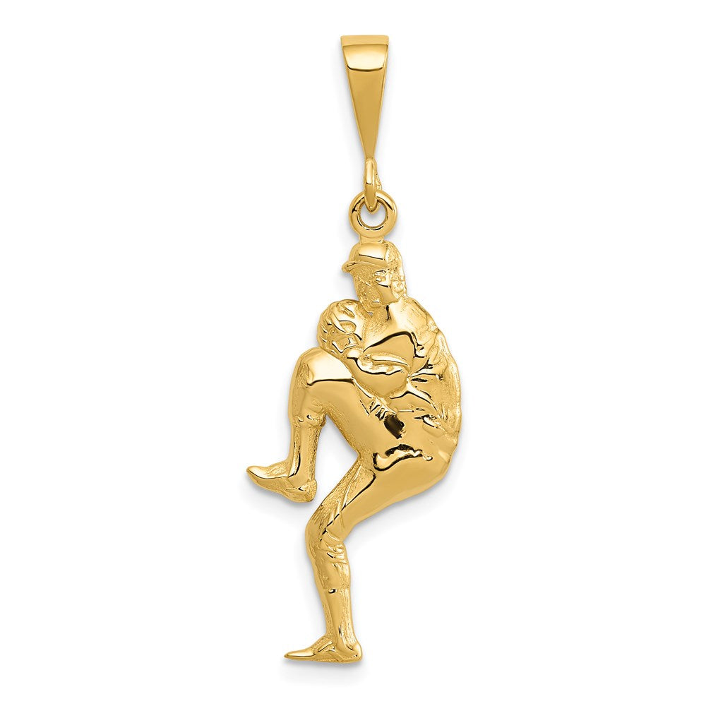 14k Yellow Gold Polished 3-D Pitcher Baseball Charm