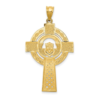 14k Yellow Gold Celtic Claddagh Cross Pendant