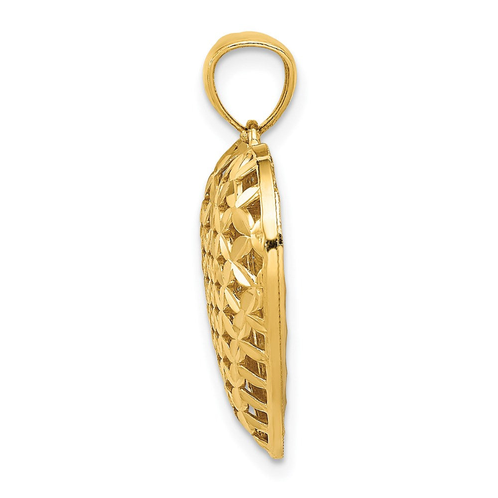 14k Two-tone Gold Polished Reversible Diamond-cut Filigree Heart Pendant