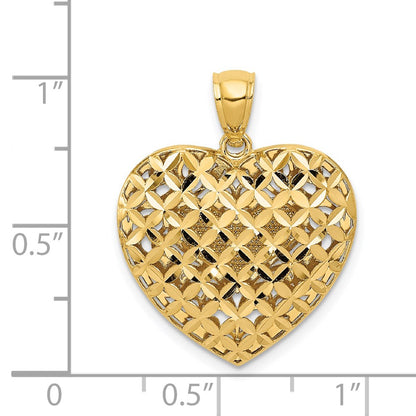 14k Two-tone Gold Polished Reversible Diamond-cut Filigree Heart Pendant