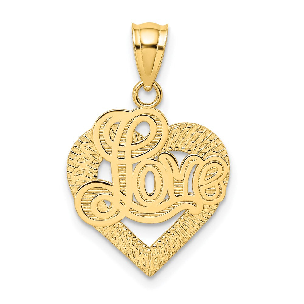 14k Yellow Gold LOVE Script in Heart Frame Charm