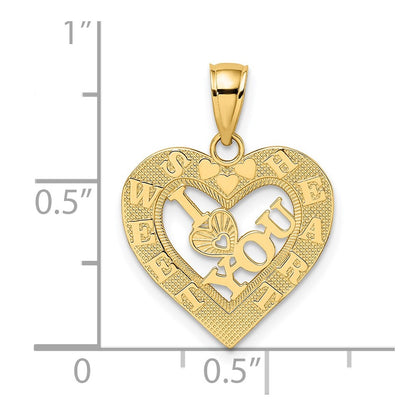 14k Yellow Gold I HEART YOU in Sweetheart Frame Charm