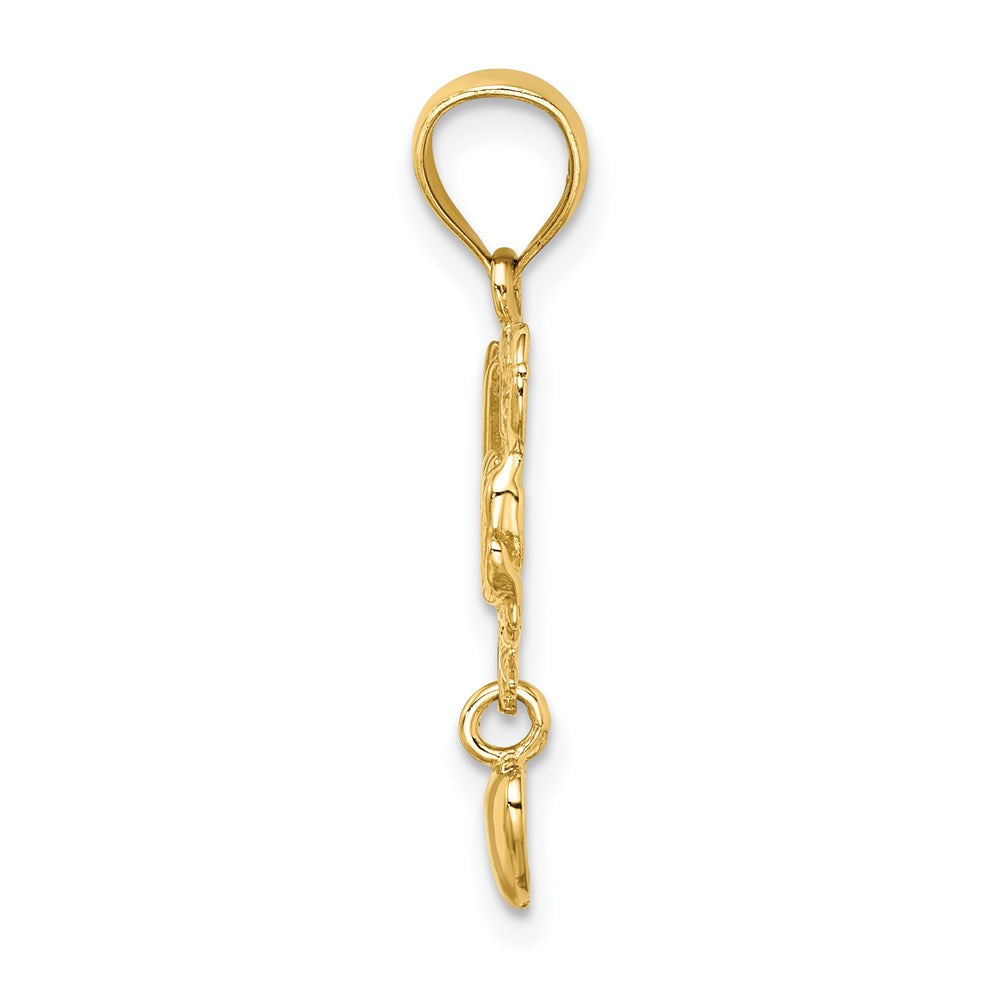 14k Yellow Gold MOM w/ Dangling Heart Charm
